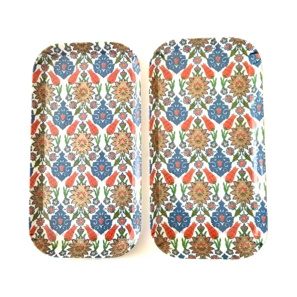 Vintage Set of Two Melamine Trays in Retro Print